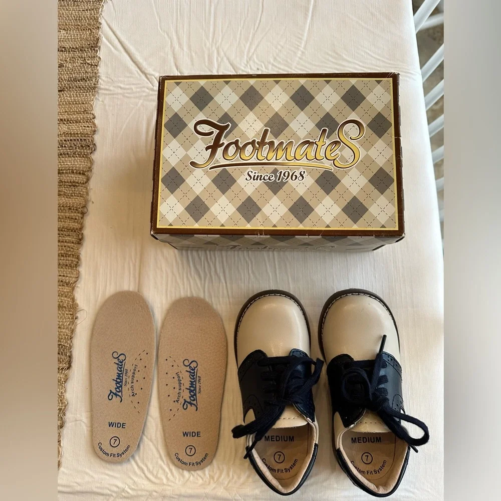 FootMates Size 7 Connor Ecru Royal Oxford Saddle Leather Dress Shoes - Picture 2 of 10